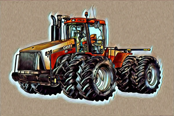 Tractor Agrícola Ilustración Color Arte Vintage Antiguo Divertido — Foto de Stock