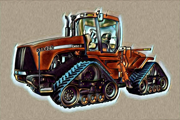 Agricultural Tractor Illustration Color Art Vintage Antique Funny — Stock Photo, Image