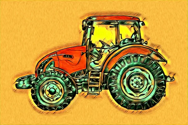 Tractor Agrícola Ilustración Color Arte Vintage Antiguo Divertido —  Fotos de Stock