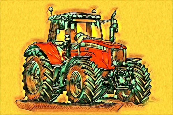 Landwirtschaftliche Traktor Illustration Farbe Kunst Jahrgang Antik Lustig — Stockfoto