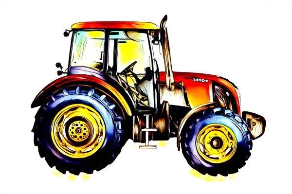 Landwirtschaftliche Traktor Illustration Farbe Kunst Jahrgang Antik Lustig — Stockfoto