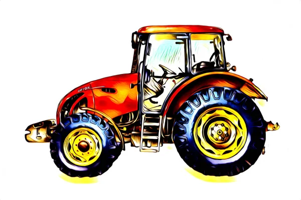 Tarımsal Traktör Illüstrasyon Renk Sanat Antika Komik — Stok fotoğraf