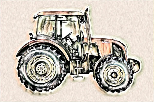 Tractor Agrícola Ilustración Color Arte Vintage Antiguo Divertido — Foto de Stock