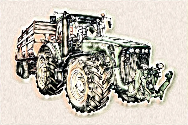 Agricultural Tractor Illustration Color Art Vintage Antique Funny — Stock Photo, Image