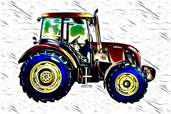 Trattore Agricolo Illustrazione Colore Arte Vintage Antico Divertente — Foto Stock