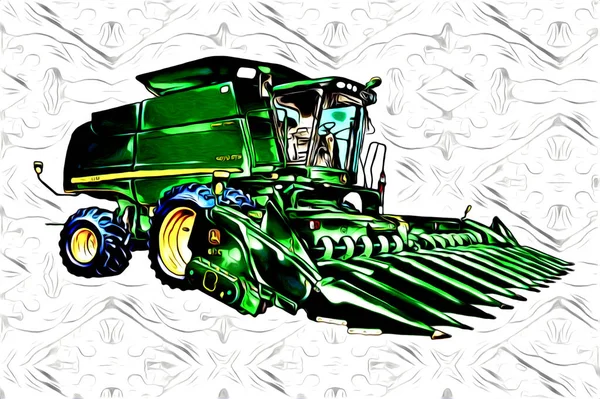 Agricultural Tractor Illustration Color Art Vintage Antique Funny — Stock Photo, Image