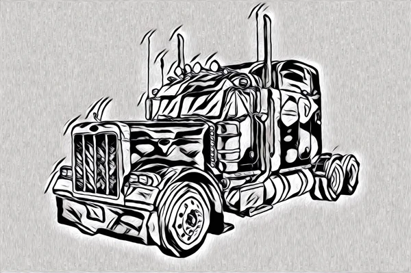 Americký Truck Ilustrace Barva Izolované Umění Vintage Retro — Stock fotografie