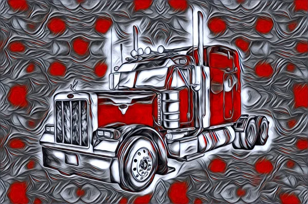 Американська Вантажівка Ілюстрований Колір Арт Вінтажний Ретро — стокове фото