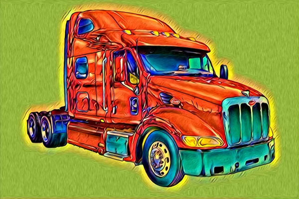 Americano Camion Illustrazione Colore Isolato Arte Vintage Retro — Foto Stock