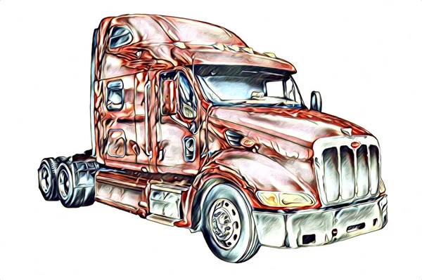 Caminhão Americano Ilustração Cor Isolado Arte Vintage Retro — Fotografia de Stock
