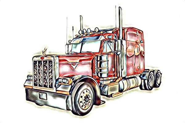 American Truck Illustration Color Isolated Art Vintage Retro – stockfoto