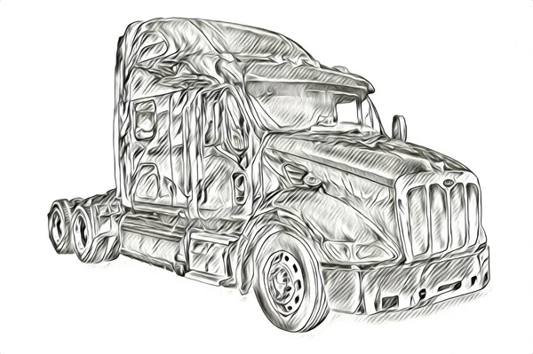 American Truck Ilustración Color Arte Aislado Vintage Retro — Foto de Stock