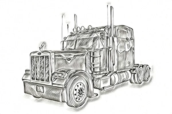 Americký Truck Ilustrace Barva Izolované Umění Vintage Retro — Stock fotografie