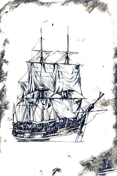 Antieke Boot Zee Motief Tekening Handgemaakte Illustratie Kunst Vintage Tekening — Stockfoto