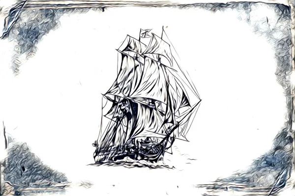 Антикваріат Море Мотив Малюнок Ручної Роботи Ілюстрація Мистецтво Старовинний Малюнок — стокове фото