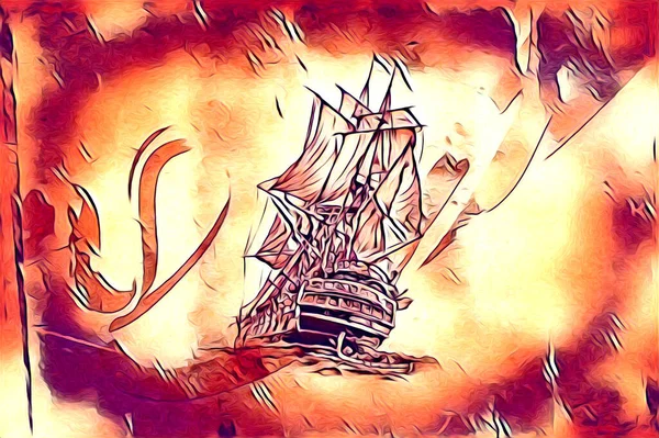 Barco Antiguo Mar Motivo Dibujo Hecho Mano Ilustración Arte Vintage — Foto de Stock
