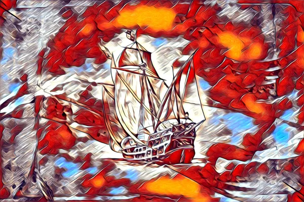 Antikkens Båtmotiver Håndlaget Illustrasjonstegning Årgangstegning – stockfoto
