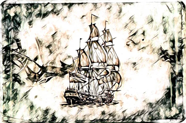 Антикваріат Море Мотив Малюнок Ручної Роботи Ілюстрація Мистецтво Старовинний Малюнок — стокове фото