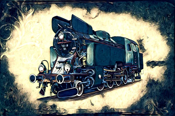 Vieja Locomotora Vapor Motor Retro Vintage Ilustración — Foto de Stock