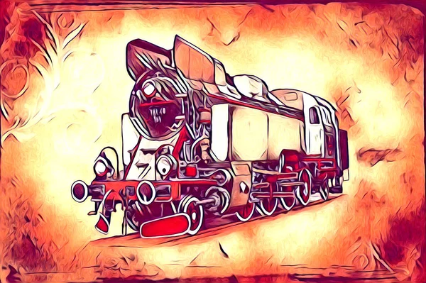 Vieja Locomotora Vapor Motor Retro Vintage Ilustración — Foto de Stock