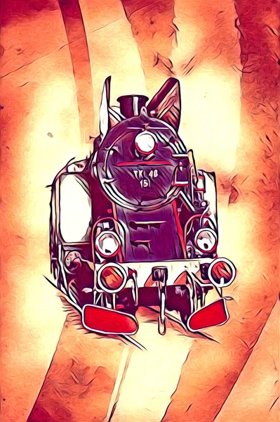 Vieja Locomotora Vapor Motor Retro Vintage Ilustración — Foto de Stock