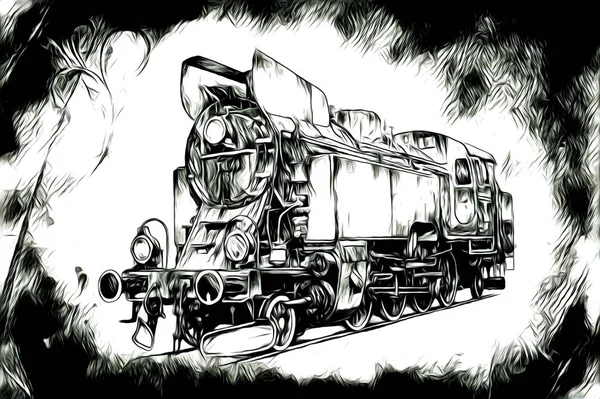 Velho Motor Locomotivo Vapor Retro Vintage Ilustração — Fotografia de Stock