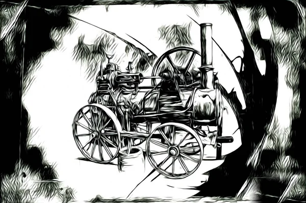 Eski buharlı lokomotif motoru eski model illüstrasyon