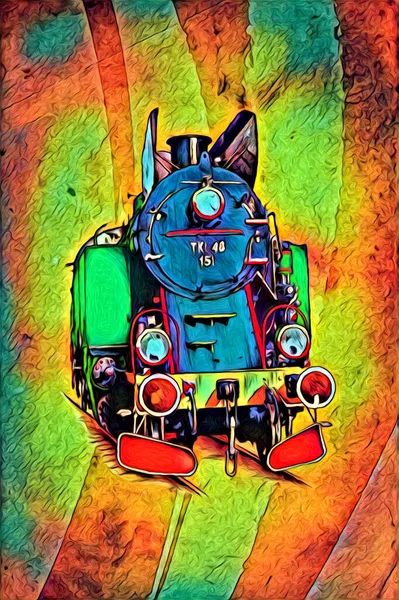 Vecchio Vapore Locomotiva Motore Retro Vintage Illustrazione — Foto Stock