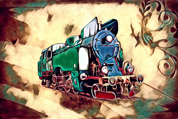 Vieja Locomotora Vapor Motor Retro Vintage Ilustración — Foto de Stock