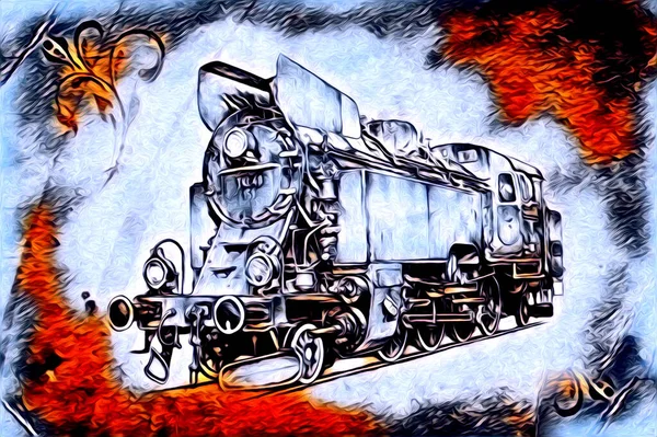 Velho Motor Locomotivo Vapor Retro Vintage Ilustração — Fotografia de Stock