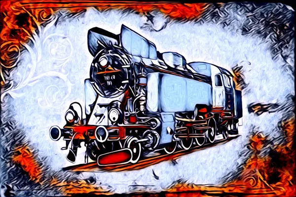 Old Steam Locomotive Engine Retro Vintage Illustration — Stock Photo, Image