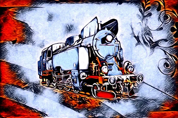 Vieja Locomotora Vapor Motor Retro Vintage Ilustración —  Fotos de Stock