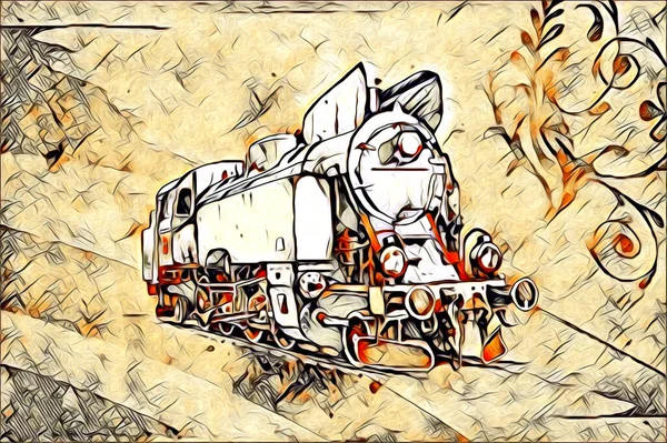 Vieja Locomotora Vapor Motor Retro Vintage Ilustración — Foto de Stock