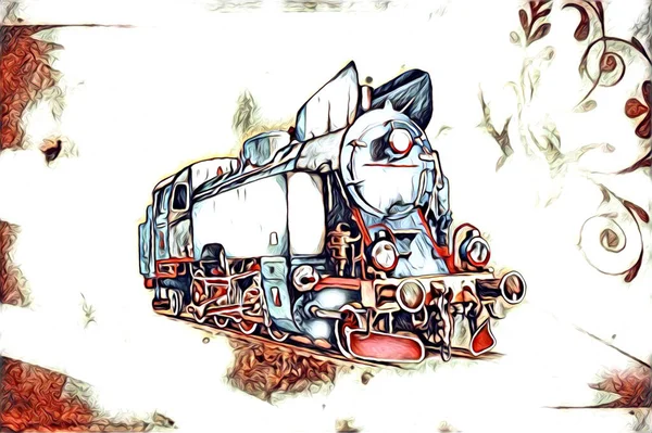 Velho Motor Locomotivo Vapor Retro Vintage Ilustração — Fotografia de Stock