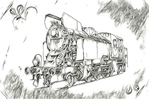 Vieja Locomotora Vapor Motor Retro Vintage Ilustración —  Fotos de Stock