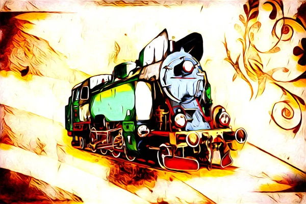 Vieja Locomotora Vapor Motor Retro Vintage Ilustración —  Fotos de Stock