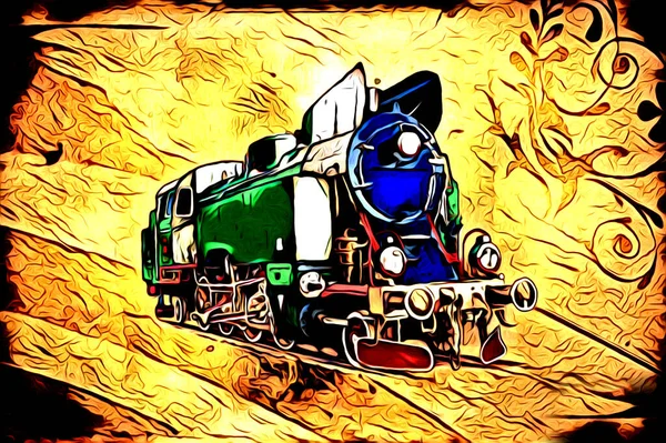 Old Steam Locomotive Engine Retro Vintage Illustration — Stock Photo, Image