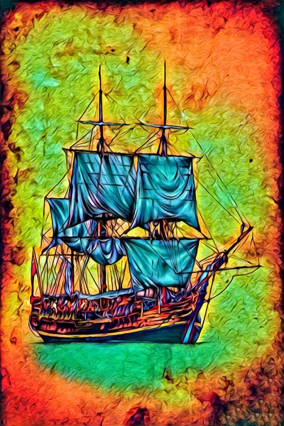 古董船航海动机绘图手工制作的插图艺术古董绘图 免版税图库照片