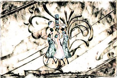 Afrikalı etnik retro vintage çizim çizimi