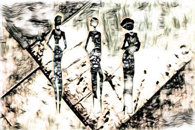 Afrikalı etnik retro vintage çizim çizimi