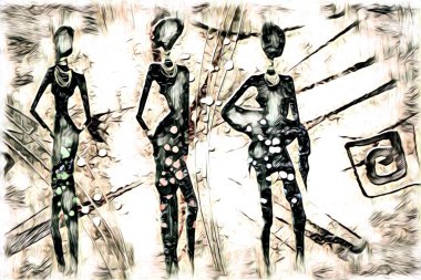 Afrikalı etnik retro vintage çizim çizimi