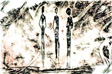 Afrikalı etnik retro vintage çizim çizimi