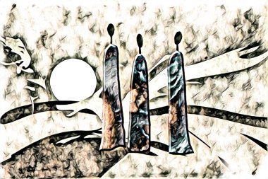 Afrikalı etnik retro vintage çizim çizimi