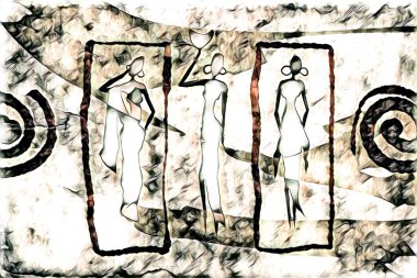 Afrikalı etnik retro vintage çizim çizimi