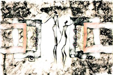 Afrikalı etnik retro vintage çizim çizimi