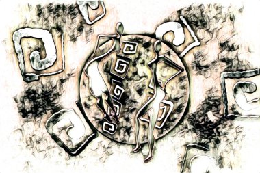 Afrikalı etnik retro vintage çizim çizimi