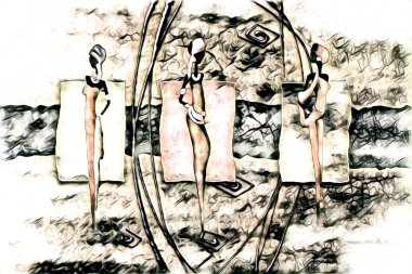 Afrikalı etnik retro vintage çizim çizimi