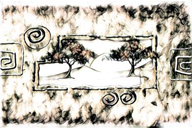 Afrikalı etnik retro vintage çizim çizimi