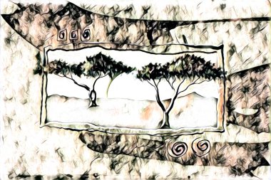 Afrikalı etnik retro vintage çizim çizimi