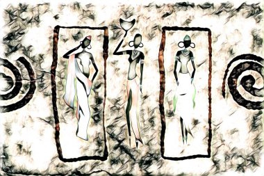 Afrikalı etnik retro vintage çizim çizimi